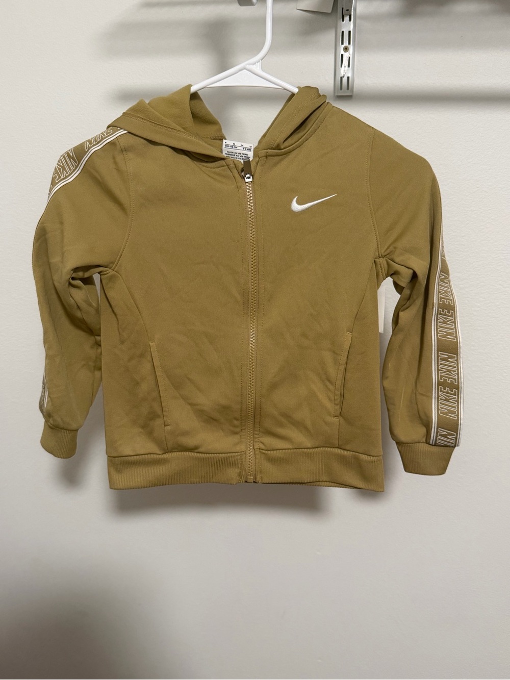 Nike Kids Olive-Tan Full Zip Hoodie with White Swoosh